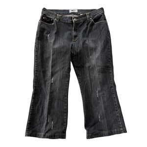 Avenue AV/X Blue Jeans 14 Cropped Distressed Embellished Five Pocket Stretch